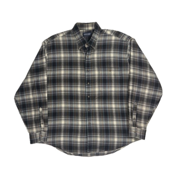 Lands' End Other - Vintage 90s Lands End 100% cotton brown plaid flannel button up shirt mens XL
